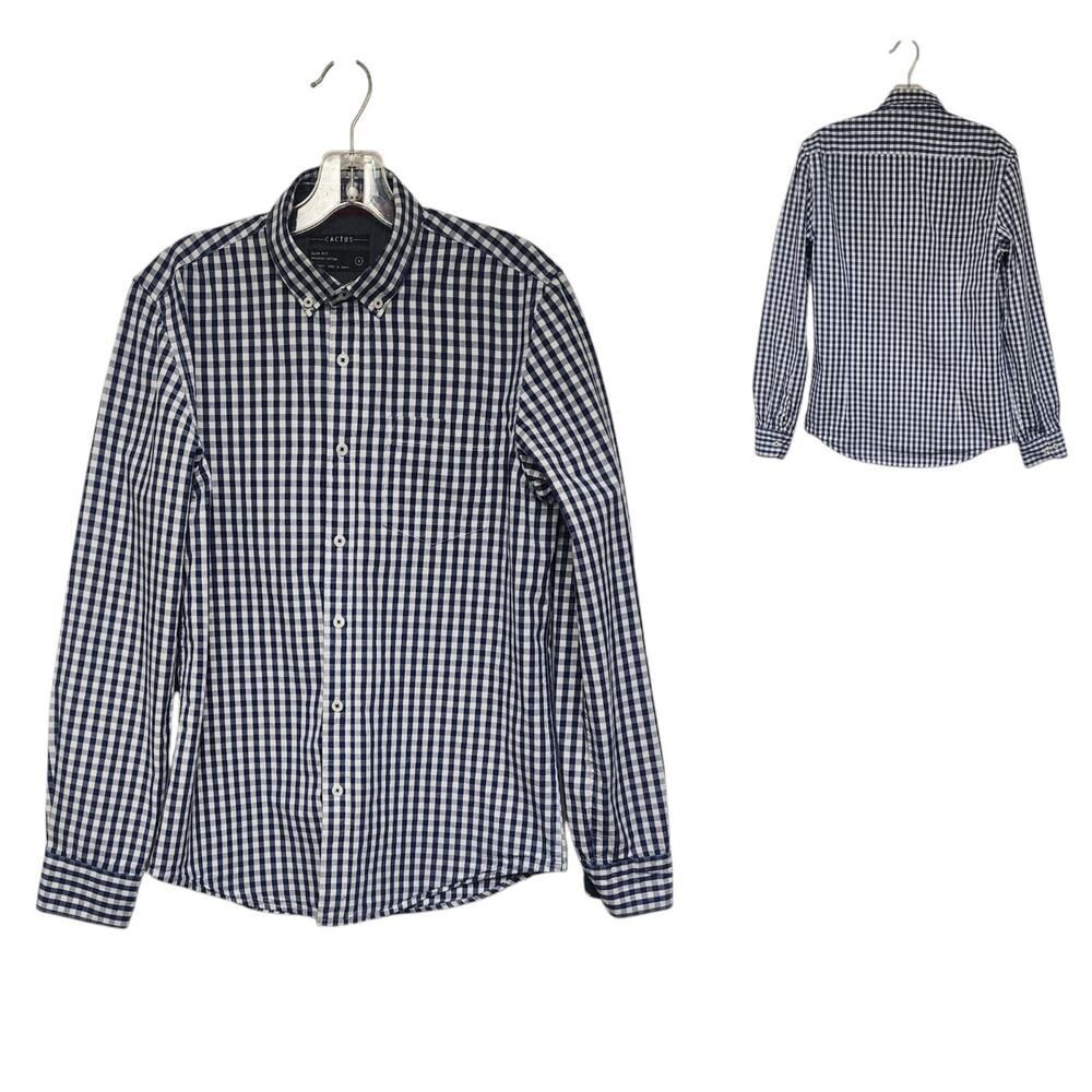 Cactus Men's Button Down Business Casual Long Sleeve Shirt Size Small Blue/White